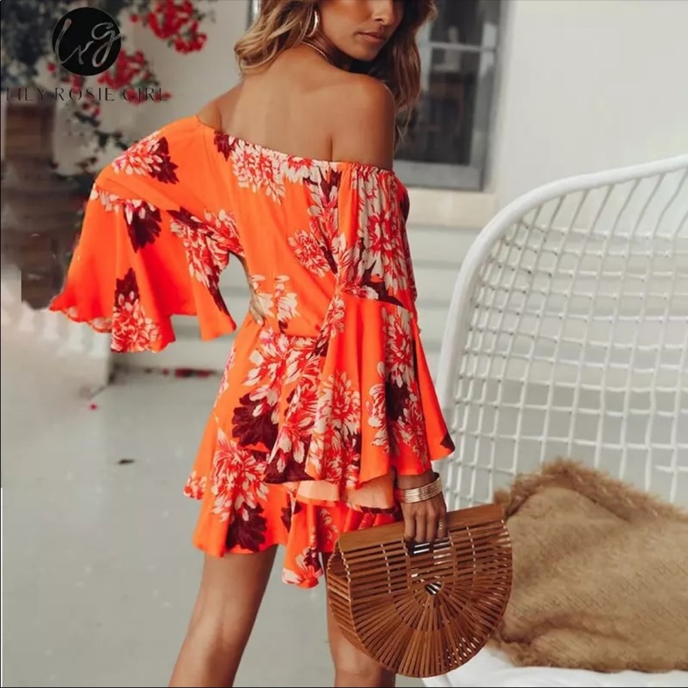 Foxy 5 🌟Fave! Ibiza Electric Orange Floral Romper - Picture 3 of 7